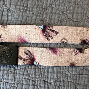 Volcom Beige Web Belt with Fly fishing design and Black Buckle